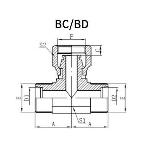 Metric 24° Male* Female*Male L/H.T Branch Tee